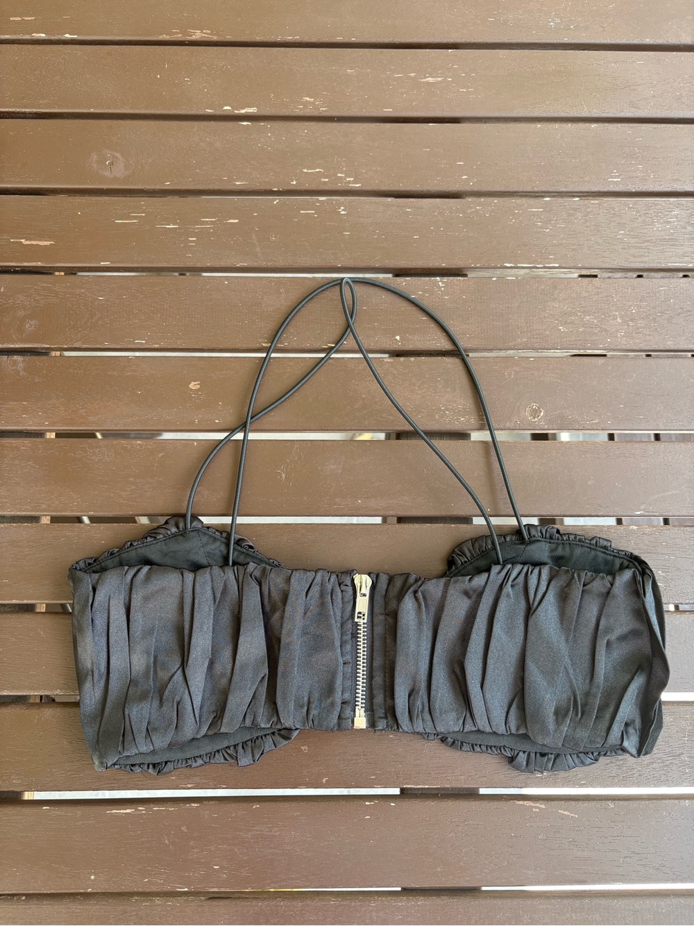 Missguided Black Satin Ruched Crop Top US 4 Strappy Corset Y2K Party Going Out - Picture 2 of 3